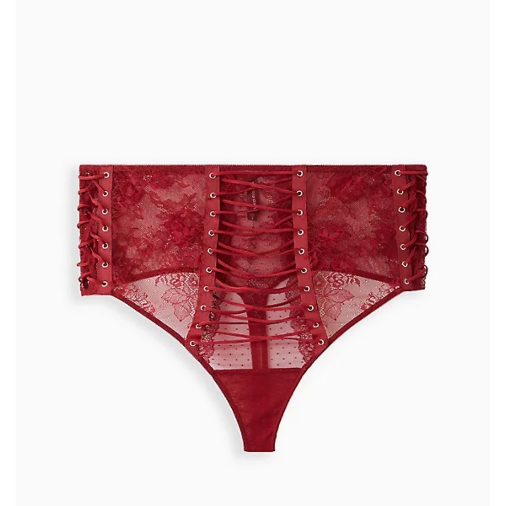 Torrid Lace Up Halter Longline Underwire Bralette & High Waist Thong Panty Set - Picture 4 of 5